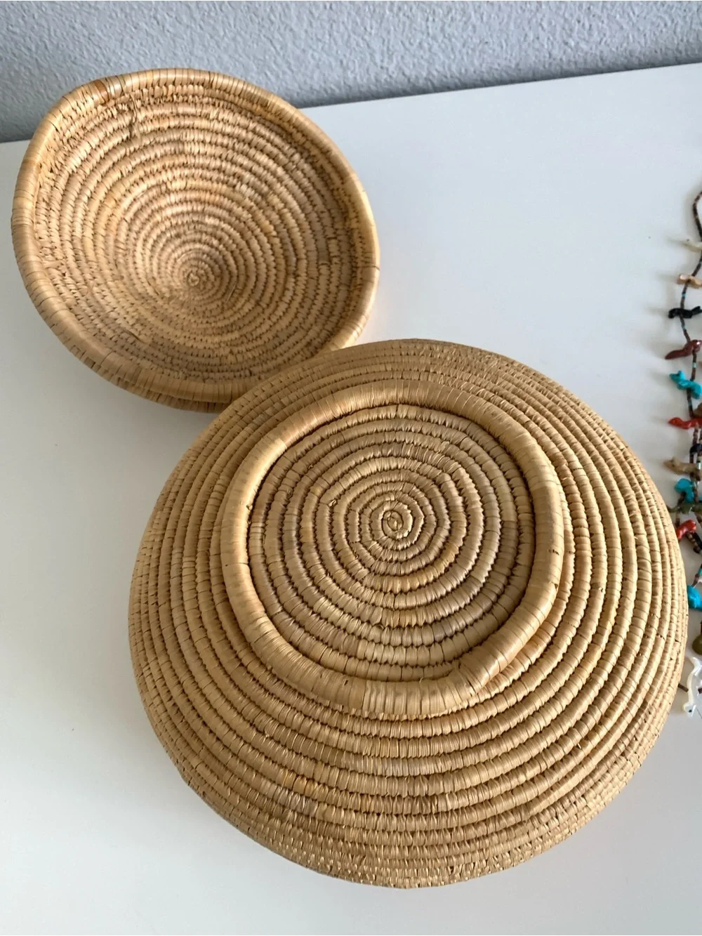 Handwoven Lidded Coil Basket Native Artisan Storage Home Decor